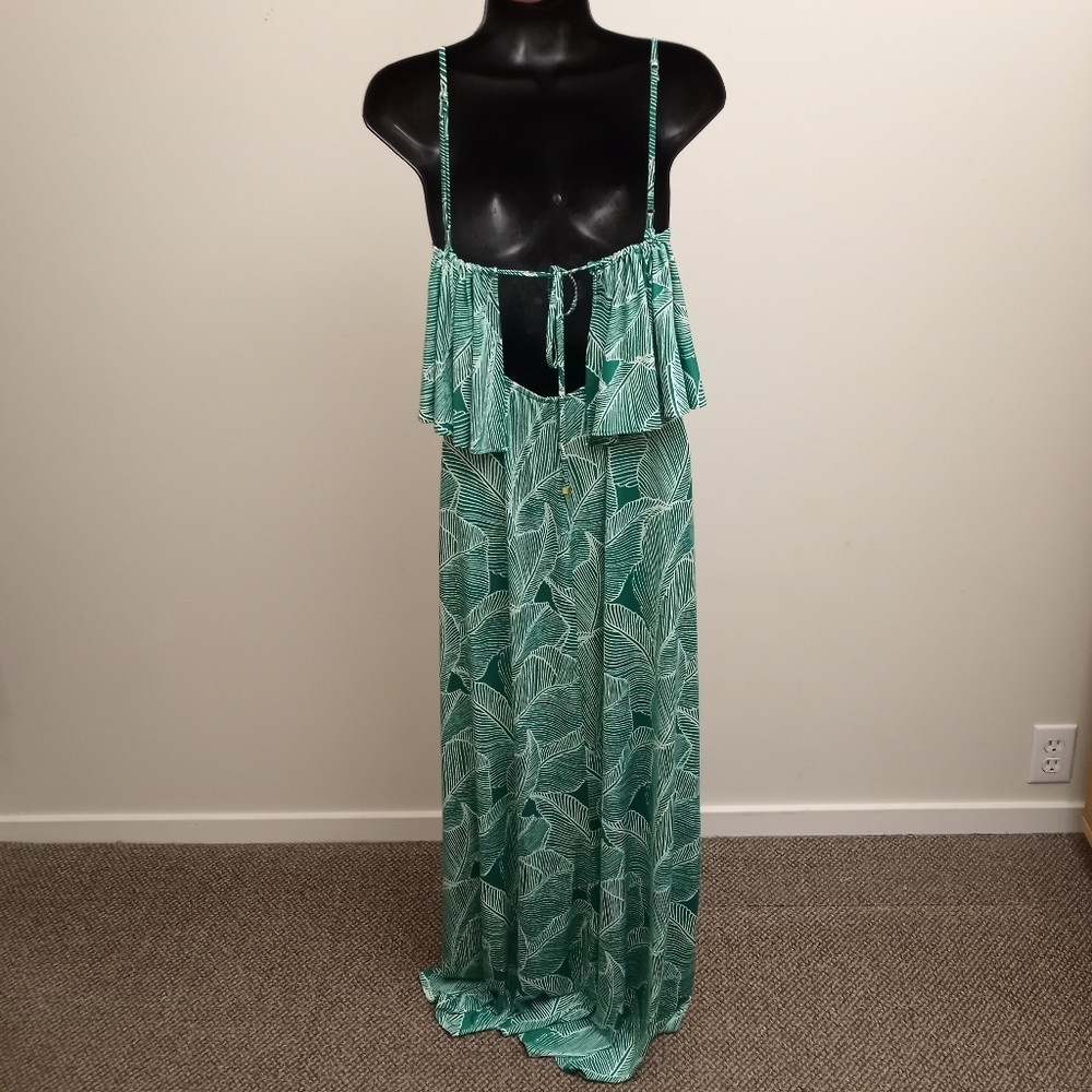 VERONICA M Palm Leaf Maxi Green Dress Medium - Picture 4 of 5